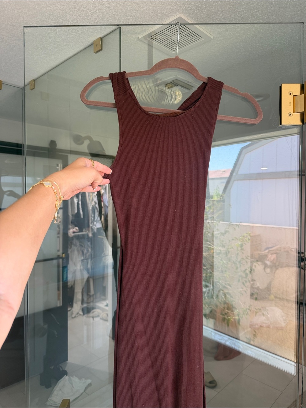 Tie Open Back Ribbed Midi Dress in Deep Burgundy
